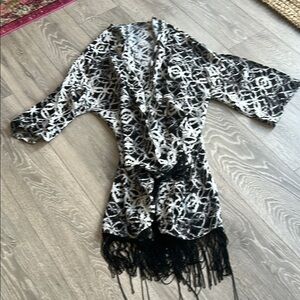 Black and White Fringe Kimono